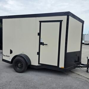 6×10 Cargo Trailer for Sale – Pearl White | 6'9" Interior | 3500 lb Axles | Rear Ramp w/ Flap | D-Rings | Side Door