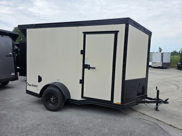 6×10 Cargo Trailer for Sale – Pearl White | 6'9" Interior | 3500 lb Axles | Rear Ramp w/ Flap | D-Rings | Side Door