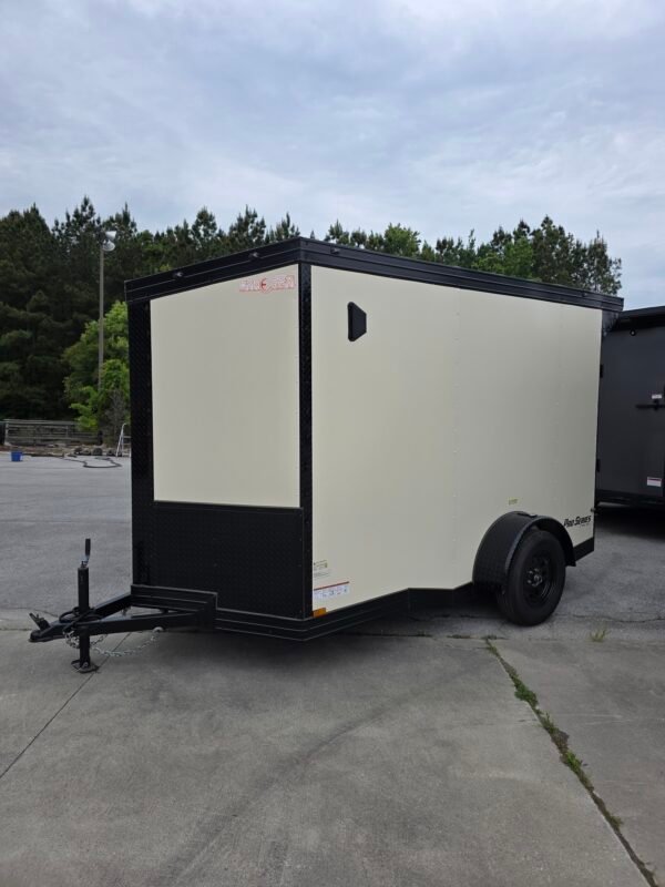 6×10 Cargo Trailer for Sale – Pearl White | 6'9" Interior | 3500 lb Axles | Rear Ramp w/ Flap | D-Rings | Side Door