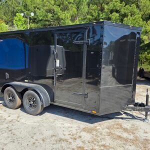 6×12 Cargo Trailer for Sale – Black | 6' Interior | Rear Ramp w/ Flap | Side Door
