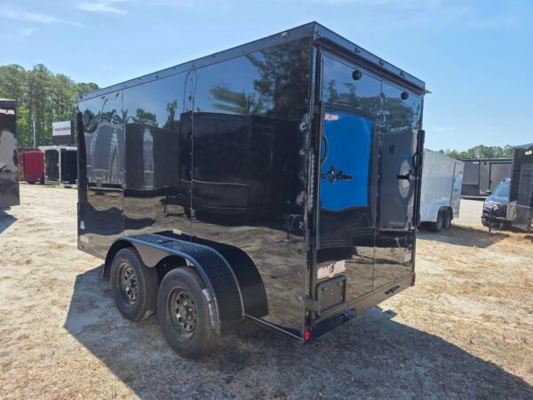 6×12 Cargo Trailer for Sale – Black | 6' Interior | Rear Ramp w/ Flap | Side Door
