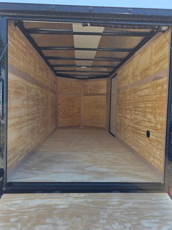 6×12 Cargo Trailer for Sale – Black | 6' Interior | Rear Ramp w/ Flap | Side Door