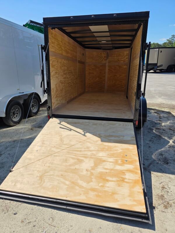 6×12 Cargo Trailer for Sale – Charcoal Gray | 6' Interior | 3500 lb Axles | Rear Ramp w/ Flap | Side Door