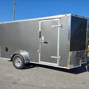 6×12 Cargo Trailer for Sale – Charcoal Gray | 6' Interior | Barn Doors | Utility Trailer