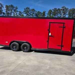 8.5×20 Enclosed Car Hauler for Sale – Red | 7' Interior | Ramp Door | Heavy Duty