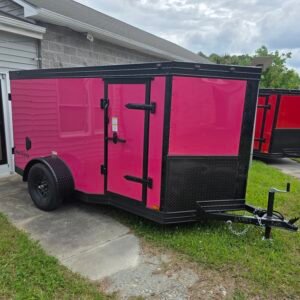 5×10 Cargo Trailer for Sale – Pink | 5' Interior | 2990 lb Axles | Side Door | Compact Utility Trailer - Image 1