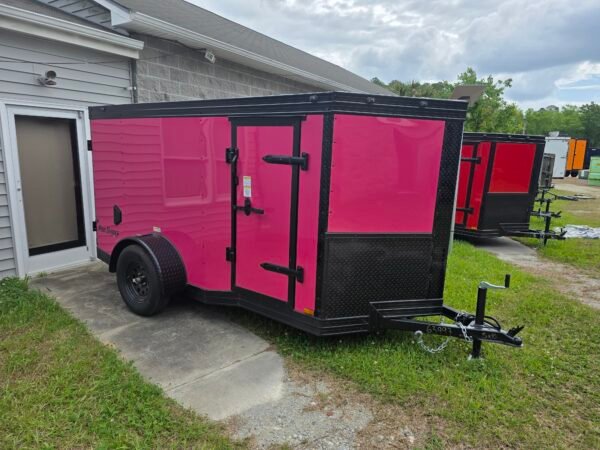 5×10 Cargo Trailer for Sale – Pink | 5' Interior | 2990 lb Axles | Side Door | Compact Utility Trailer