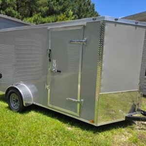 6×12 Enclosed Cargo Trailer for Sale – Dove Gray | Rear Ramp Door | 3500 lb Axles | 6' Interior