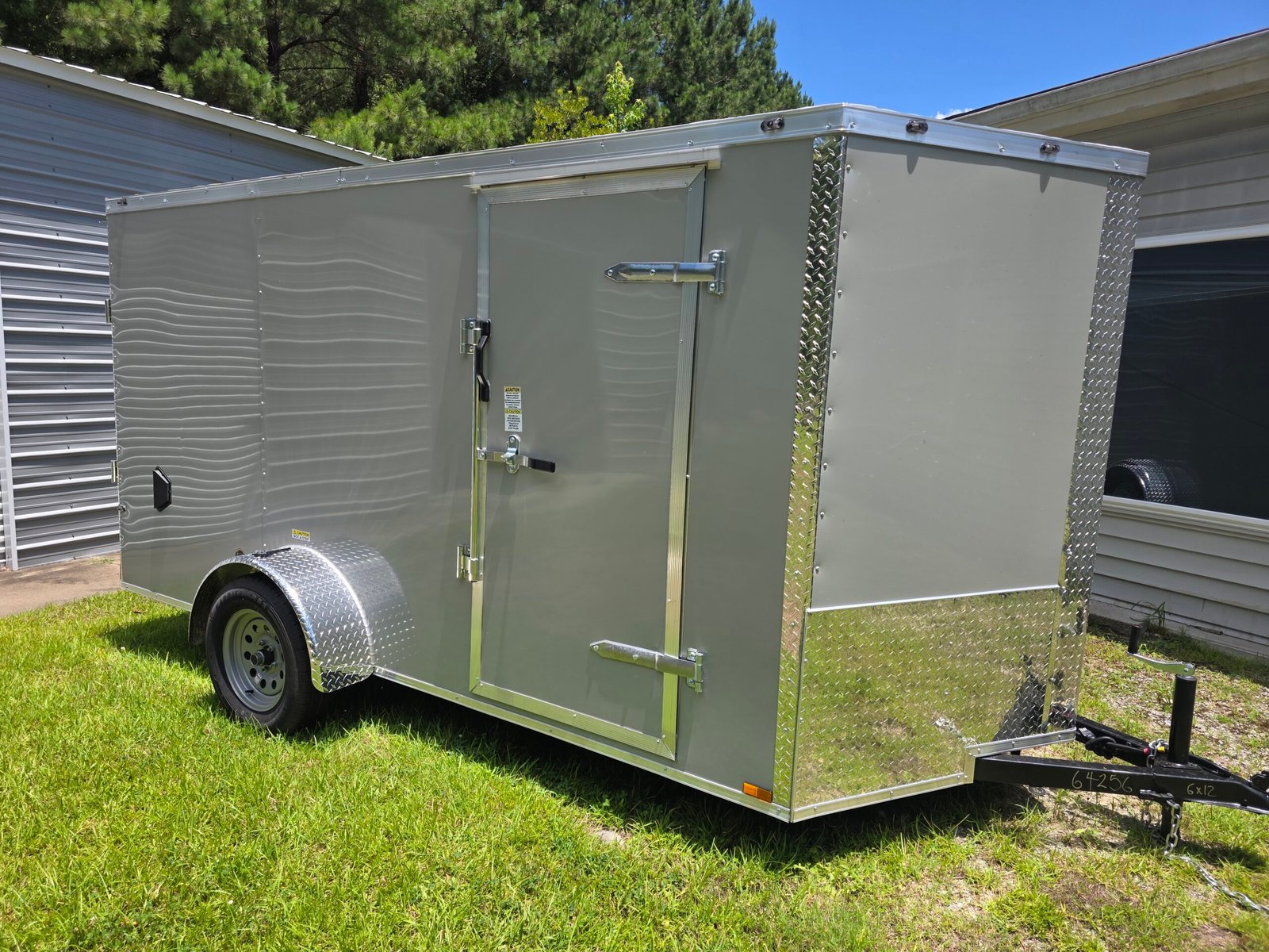 6×12 Enclosed Cargo Trailer for Sale – Dove Gray | Rear Ramp Door | 3500 lb Axles | 6