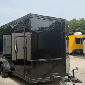 7×14 Enclosed Cargo Trailer for Sale – Black | 7' Interior | 4 D-Rings | 3500 lb Axles