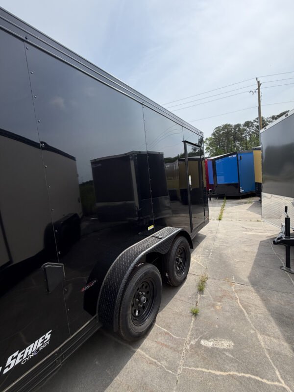 7×14 Enclosed Cargo Trailer for Sale – Black | 7' Interior | 4 D-Rings | 3500 lb Axles