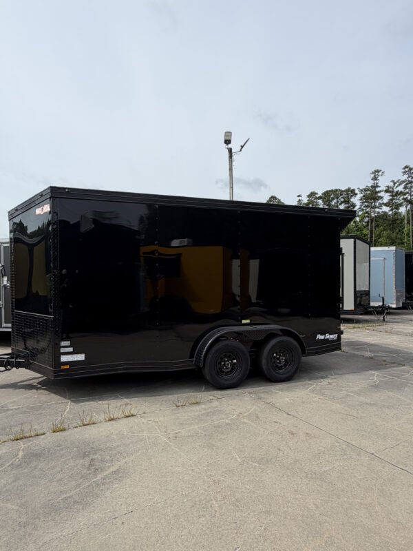 7×14 Enclosed Cargo Trailer for Sale – Black | 7' Interior | 4 D-Rings | 3500 lb Axles