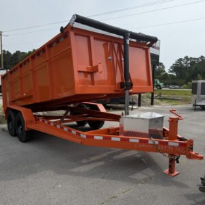 7×16 Dump Trailer for Sale – Orange | 4' Sides | 14 Ply Tires | Rear Double Doors | Spread Gate