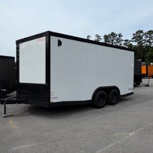 8.5×16 Enclosed Car Hauler for Sale – White | 7' Interior | Ramp Door | Heavy Duty