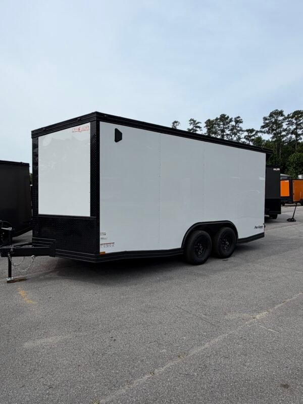 8.5×16 Enclosed Car Hauler for Sale – White | 7' Interior | Ramp Door | Heavy Duty