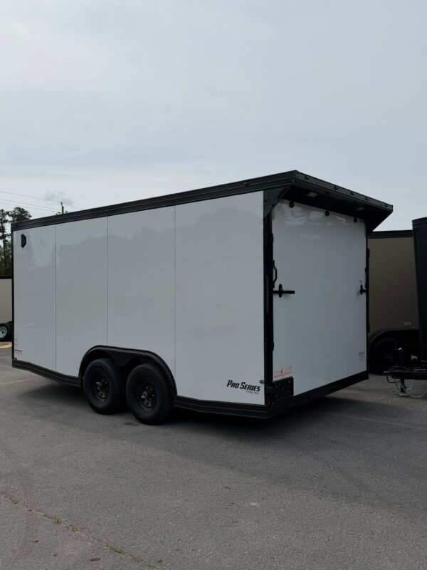 8.5×16 Enclosed Car Hauler for Sale – White | 7' Interior | Ramp Door | Heavy Duty