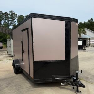 7×12 Enclosed Cargo Trailer for Sale – Rose Metallic | 7' Interior | Rear Ramp | 3500 lb Axles