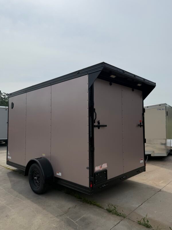 7×12 Enclosed Cargo Trailer for Sale – Rose Metallic | 7' Interior | Rear Ramp | 3500 lb Axles