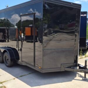 7×14 Enclosed Cargo Trailer for Sale – Black | 7' Interior | Rear Ramp | 3500 lb Axles