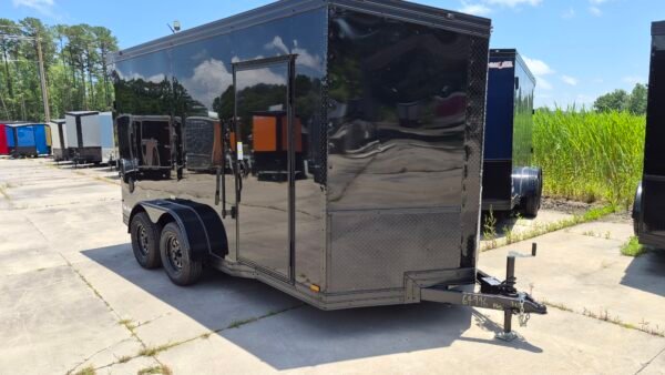 7×14 Enclosed Cargo Trailer for Sale – Black | 7' Interior | Rear Ramp | 3500 lb Axles