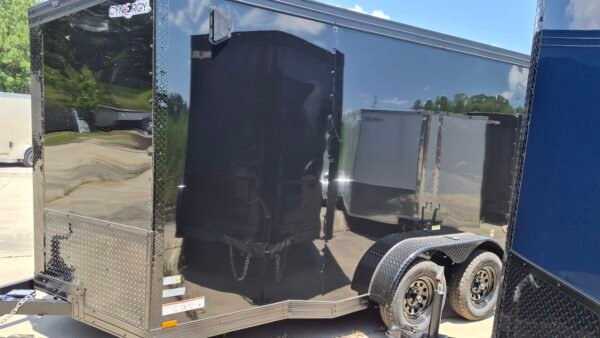 7×14 Enclosed Cargo Trailer for Sale – Black | 7' Interior | Rear Ramp | 3500 lb Axles