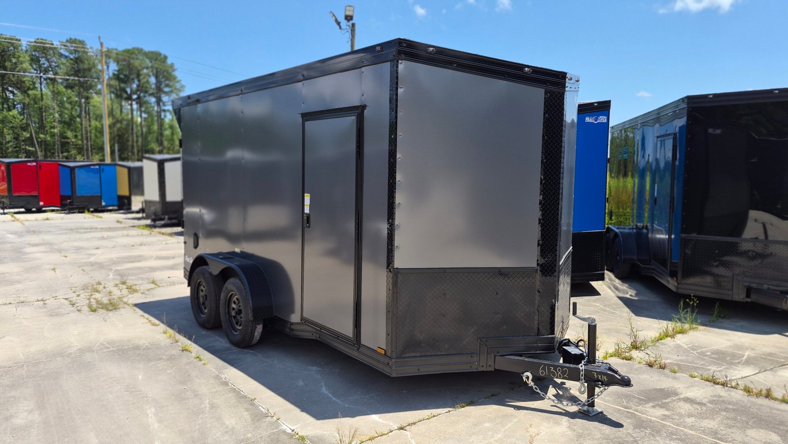 7×14 Enclosed Cargo Trailer for Sale – Charcoal Gray | 7