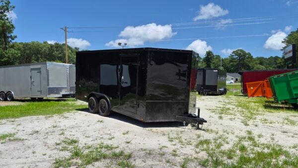 8.5×16 Enclosed Car Hauler for Sale – Black | 6'6" Interior | 3500 lb Axles | Ramp Door