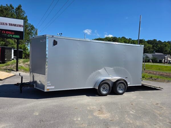 7×16 Enclosed Cargo Trailer for Sale – Silver | 6'6" Interior | Utility & Equipment Trailer
