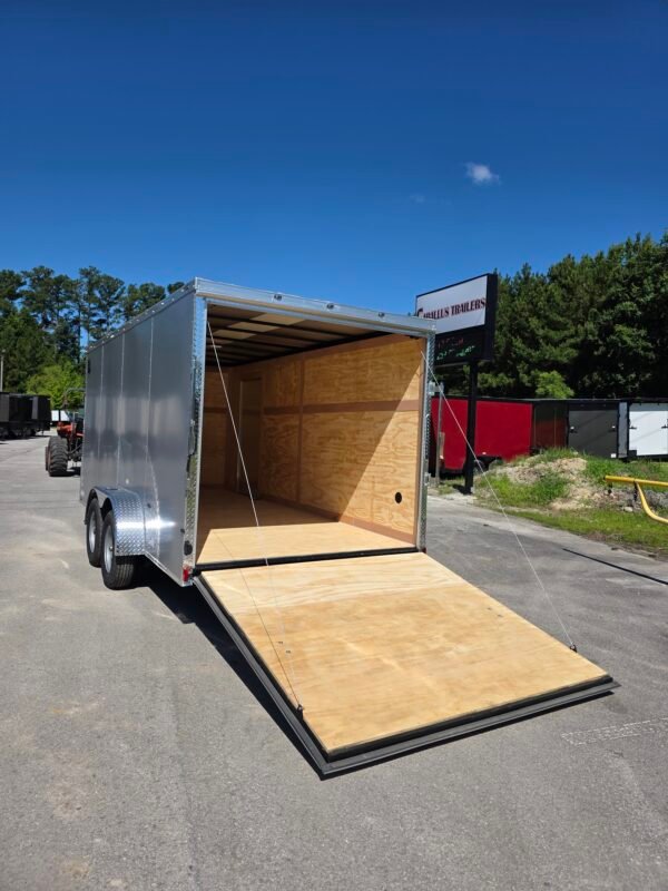 7×16 Enclosed Cargo Trailer for Sale – Silver | 6'6" Interior | Utility & Equipment Trailer