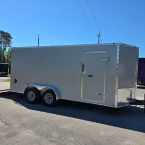 7×16 Enclosed Cargo Trailer for Sale – Silver | 6'6" Interior | Utility & Equipment Trailer
