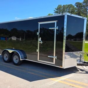 7×16 Enclosed Cargo Trailer for Sale – Black | 6'6" Interior | 3500 lb Axles