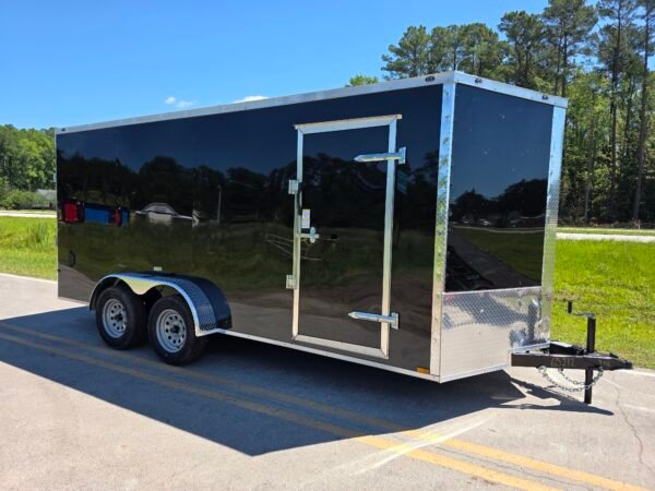 7×16 Enclosed Cargo Trailer for Sale – Black | 6'6" Interior | 3500 lb Axles