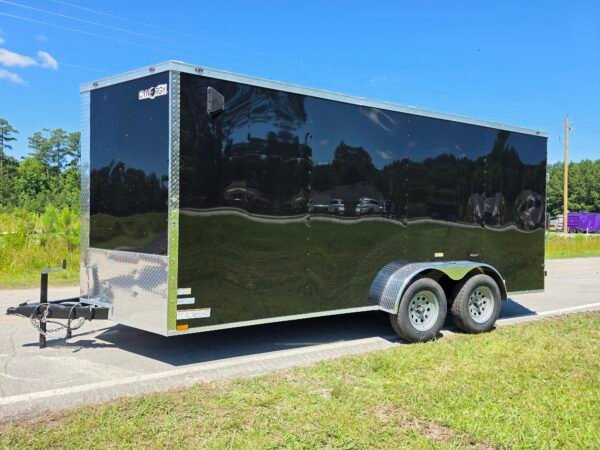 7×16 Enclosed Cargo Trailer for Sale – Black | 6'6" Interior | 3500 lb Axles