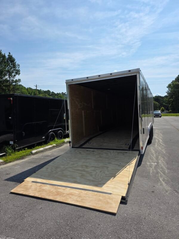 8.5×36 Enclosed Car Hauler for Sale – Black | Triple Axle | 7'6" Interior | RV Escape Door | E-Track | Race Trailer