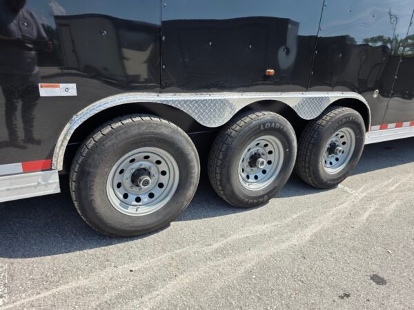 8.5×36 Enclosed Car Hauler for Sale – Black | Triple Axle | 7'6" Interior | RV Escape Door | E-Track | Race Trailer