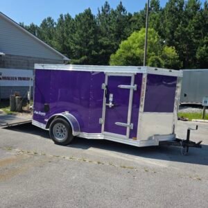 5×10 Enclosed Cargo Trailer for Sale – Purple | Ramp Door | 2990 lb Axles | Utility Trailer