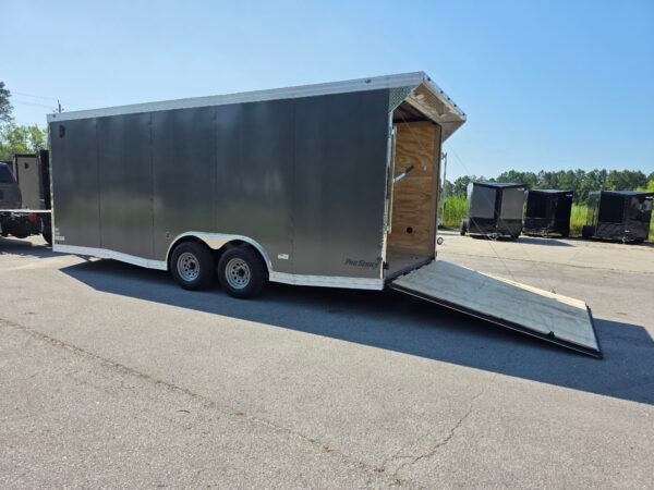 8.5×20 Enclosed Car Hauler for Sale – Charcoal Gray | 7' Interior | Ramp Door | Heavy-Duty Trailer