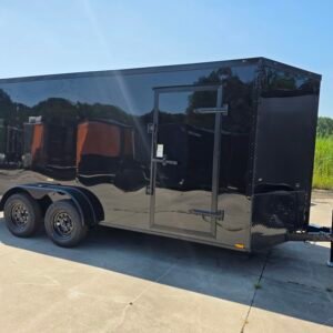 7×16 Enclosed Cargo Trailer for Sale – Black | 6'6" Interior | Blackout Package | 3500 lb Axles