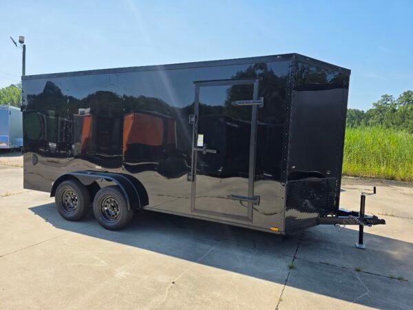 7×16 Enclosed Cargo Trailer for Sale – Black | 6'6" Interior | Blackout Package | 3500 lb Axles