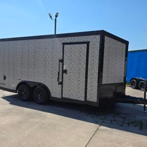 8.5×16 Enclosed Car Hauler for Sale – Camouflage | 7' Interior | Ramp Door | Heavy-Duty Trailer