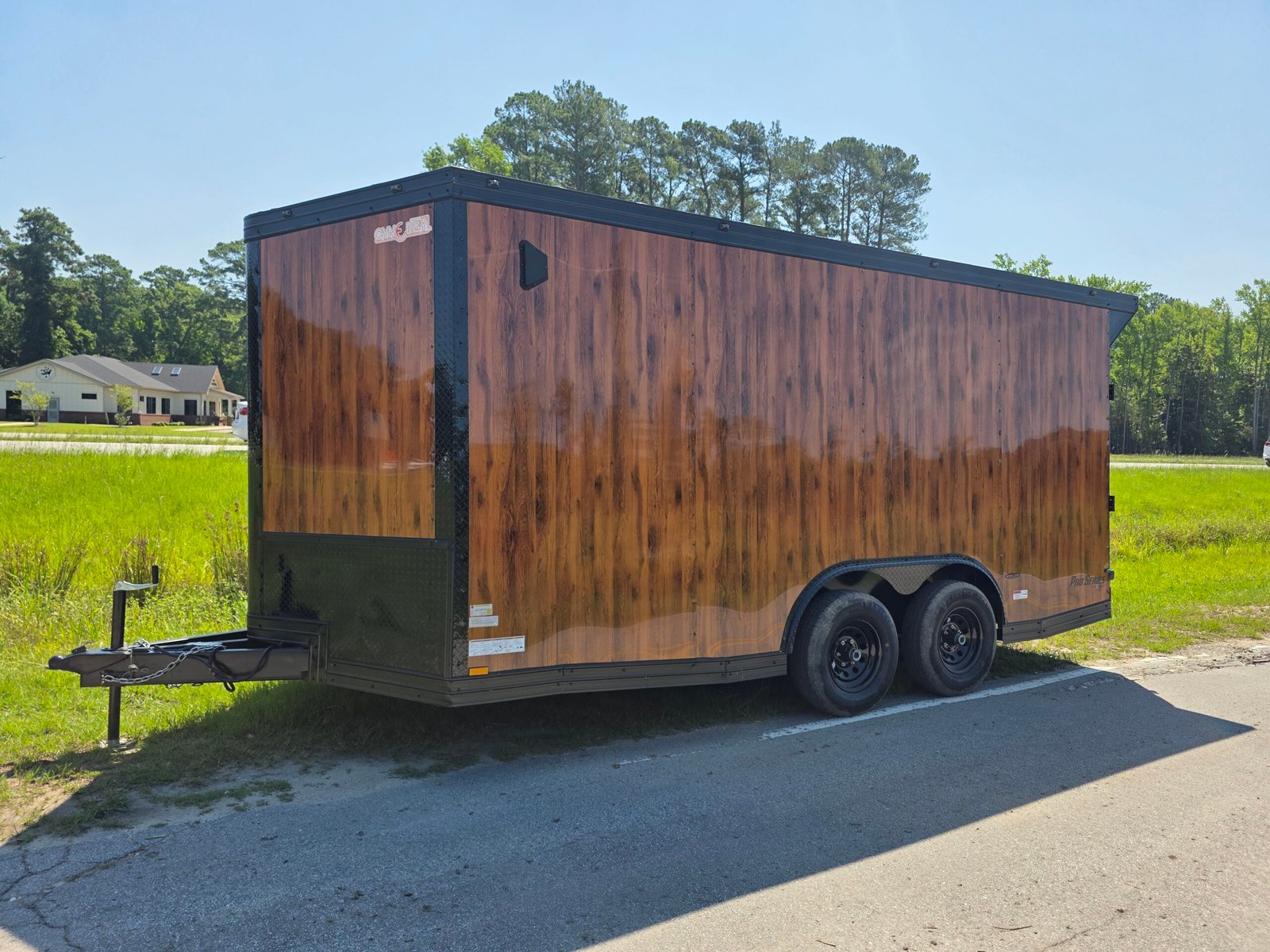 8.5×16 Enclosed Wood Grain Car Hauler for Sale – Ramp Door | 7