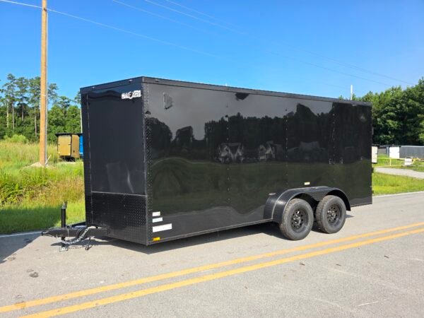 7×16 Enclosed Cargo Trailer for Sale – Black | 6'6" Interior | 3500 lb Axles | Utility Trailer