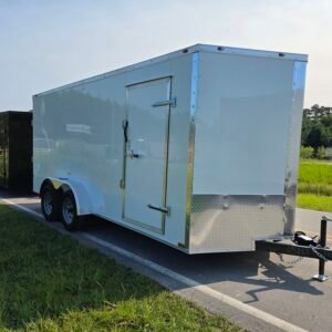 7×16 White Cargo Trailer | Rear Ramp Door | 3500 lb Axles | Enclosed Trailer | 6'6" Interior