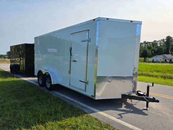 7×16 White Cargo Trailer | Rear Ramp Door | 3500 lb Axles | Enclosed Trailer | 6'6" Interior