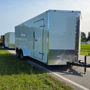7×16 Enclosed Cargo Trailer for Sale – White | 6'6" Interior | Utility & Equipment Trailer