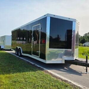 8.5×24 Enclosed Car Hauler for Sale – Black | 7' Interior | Rear Ramp Door | Heavy-Duty Trailer