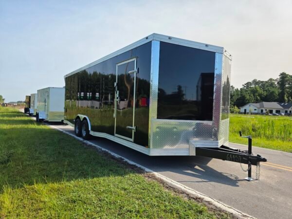 8.5×24 Enclosed Car Hauler for Sale – Black | 7' Interior | Rear Ramp Door | Heavy-Duty Trailer
