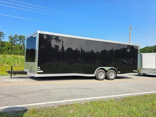8.5×24 Enclosed Car Hauler for Sale – Black | 7' Interior | Rear Ramp Door | Heavy-Duty Trailer