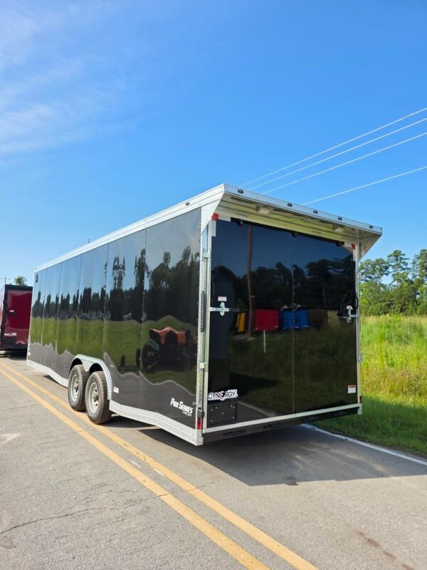 8.5×24 Enclosed Car Hauler for Sale – Black | 7' Interior | Rear Ramp Door | Heavy-Duty Trailer