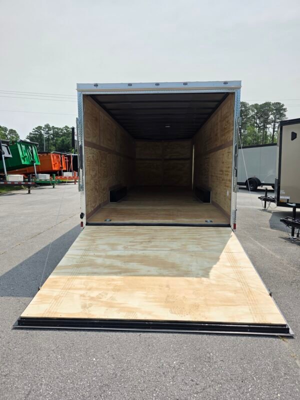 8.5×24 Enclosed Car Hauler for Sale – White | 7' Interior | 5200 lb Axles | Rear Ramp Door